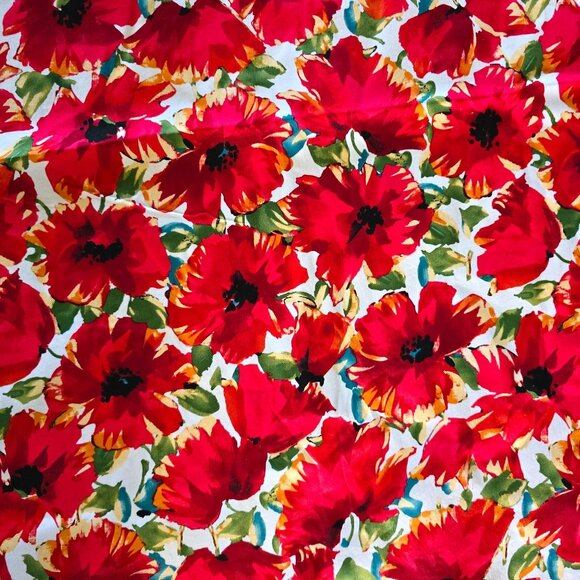 Poppies Floral Fabric Red Flowers Minerva Jardin Remnant Stretch Cotton Sateen - Picture 8 of 8
